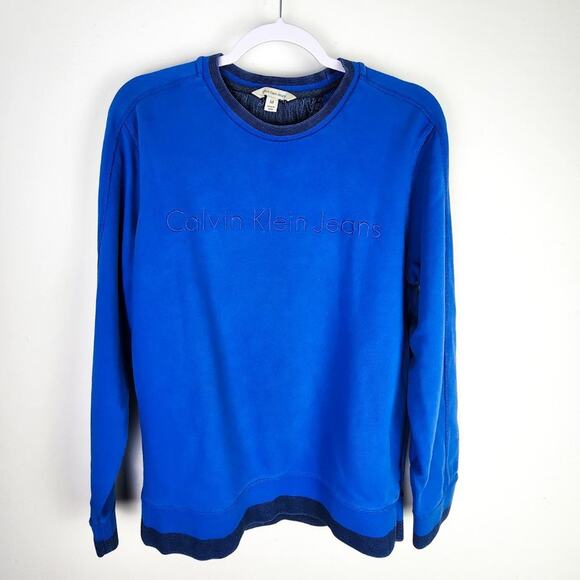 Calvin Klein Cobalt Blue Sweatshirt 90s Blokette Timeless Classic Preppy Nerdy - Picture 1 of 6